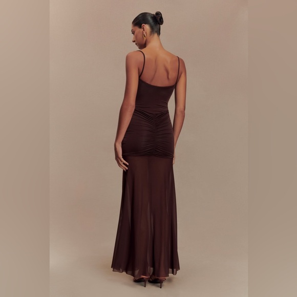 Meshki - Slinky And Mesh Maxi Dress - Chocolate - Picture 2 of 9